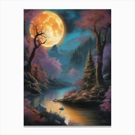 Full Moon Over The River Canvas Print