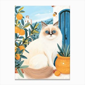 Birman Cat Storybook Illustration 1 Canvas Print