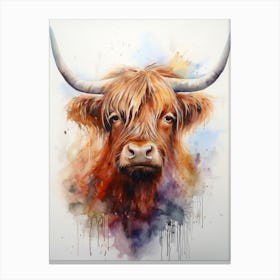 Paint Dripping Watercolour Of Highland Cow Canvas Print