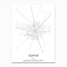 Izamal,Mexico Minimalist Map Canvas Print