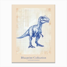 Acrocanthosaurus Dinosaur Blue Print Sketch 1 Poster Canvas Print