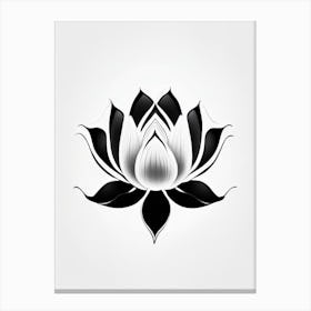 Lotus Flower, Buddhist Symbol Black And White Geometric 2 Canvas Print