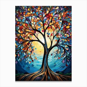 Oak Tree at Spring Sunset, Abstract Vibrant Painting in Van Gogh Style Canvas Print