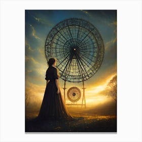 Girl Looking At A Spinning Wheel Canvas Print