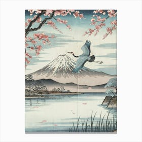 Crane Flying Over Mt Fuji Canvas Print