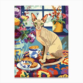 Tea Time With A Cornish Rex Cat 1 Canvas Print