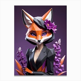 Low Poly Floral Fox Girl, Purple (31) Canvas Print