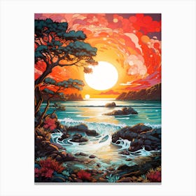 Coral Beach Australia At Sunset, Vibrant Painting 3 Canvas Print
