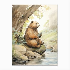 Storybook Animal Watercolour Beaver 1 Canvas Print