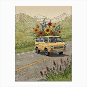 Vw Bus With Flowers Canvas Print