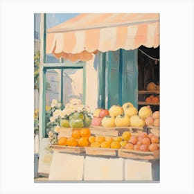 Fruit Stand with Flowers and Awning Canvas Print