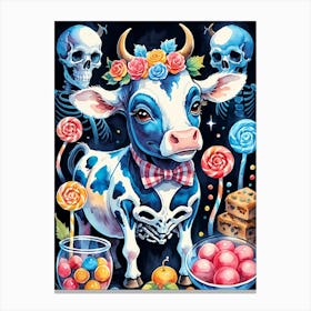 Cute Skeleton Cow Painting Halloween (13) Canvas Print