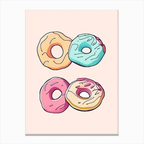 Donuts Dessert Minimal Line Drawing 2 Flower Canvas Print