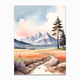 Tranquil Mountains In Minimalist Watercolor Vertical Composition 7 Canvas Print