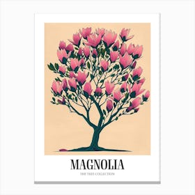 Magnolia Tree Colourful Illustration 4 Poster Canvas Print