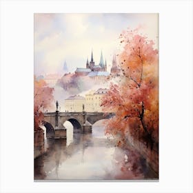 Prague Czech Republic In Autumn Fall, Watercolour 4 Canvas Print