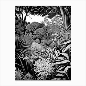 The Royal Botanic Garden, 1, Cranbourne, Australia Linocut Black And White Vintage Canvas Print