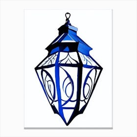 Lantern Symbol Blue And White Line Drawing Canvas Print