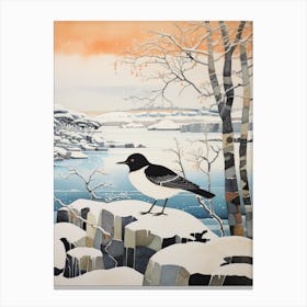 Winter Bird Painting Magpie 4 Canvas Print
