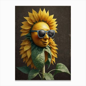 Sunflower With Sunglasses Canvas Print