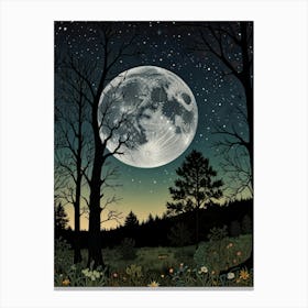 Full Moon In The Forest Style William Morris Art Print 3 Canvas Print