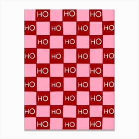 Christmas Ho Ho Ho Red and Pink Checkboard Canvas Print