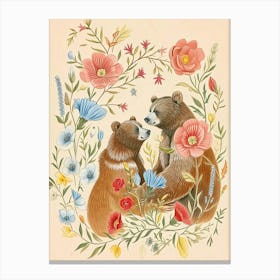 Folksy Floral Animal Drawing Bear 4 Canvas Print