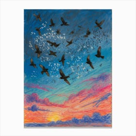 Crows At Sunset 2 Canvas Print