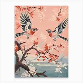 Vintage Japanese Inspired Bird Print Mockingbird 4 Canvas Print