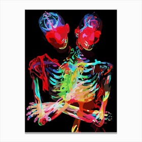 Neon Skeleton Embrace Art Fusion Canvas Print