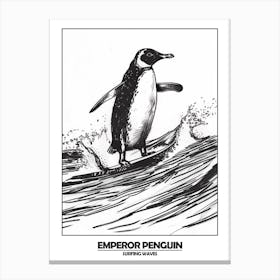 Penguin Surfing Waves Poster 3 Canvas Print