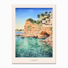 Swimming In Lagos Portugal Watercolour Poster Canvas Print