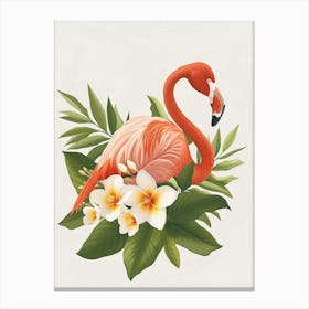 Jamess Flamingo And Plumeria Minimalist Illustration 2 Canvas Print
