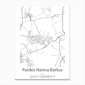 Pardes Hanna Karkur,Israel Minimalist Map Canvas Print