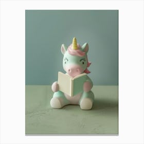 Toy Unicorn Reading A Book Pastel 2 Canvas Print
