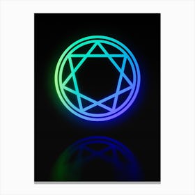 Neon Blue and Green Abstract Geometric Glyph on Black n.0335 Canvas Print