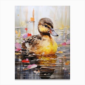 Mixed Media Floral Duckling Painting 2 Canvas Print