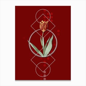 Vintage Tulip Botanical with Geometric Line Motif and Dot Pattern n.0352 Canvas Print