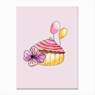 Pink Strawberry Cupcake Canvas Print
