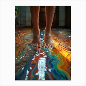 Person Standing On A Colorful Floor Canvas Print