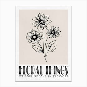 Floral Things, Black Line Art Canvas Print