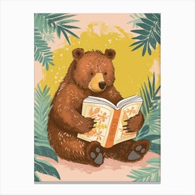 Brown Bear Reading Storybook Illustration 3 Canvas Print