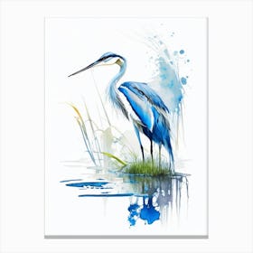 Blue Heron On Pond Impressionistic 2 Canvas Print