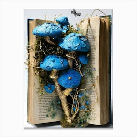 Blue Mushroom Book Art Canvas Print