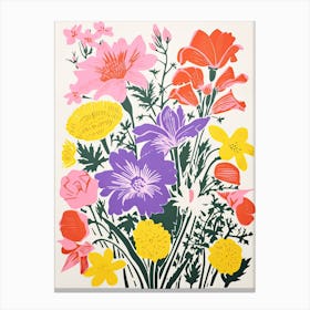 Colourful Flower Still Life Risograph Style 24 Canvas Print