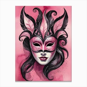 A Woman In A Carnival Mask, Pink And Black (30) Canvas Print