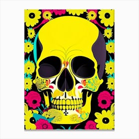Skull With Floral Patterns 3 Yellow Pop Art Canvas Print
