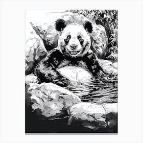 Giant Panda Relaxing In A Hot Spring Ink Illustration 2 Canvas Print