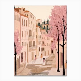 Pula Croatia 4 Vintage Pink Travel Illustration Canvas Print