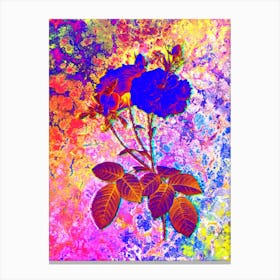 Damask Rose Botanical in Acid Neon Pink Green and Blue Canvas Print